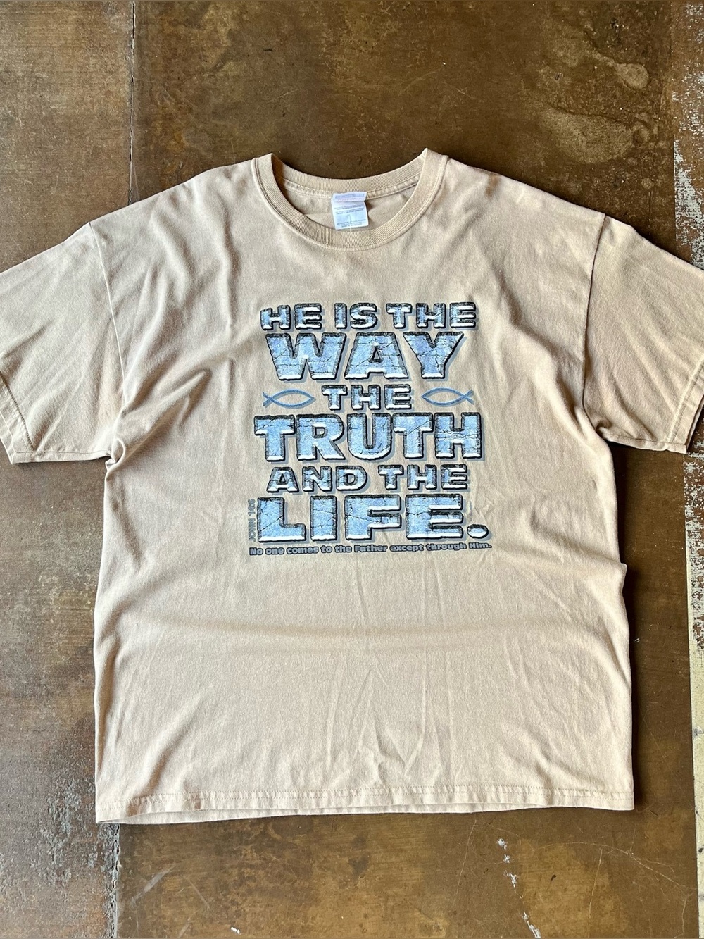Vintage Y2K John 14:6 Tan The Way The Truth The Life Jesus Christian T-Shirt XL
